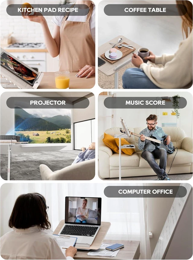 Alt view image 14 of 14 - 2 in 1 Adjustable Book Stand - Dual-Use Floor and Desktop Book Holder Stand, Height Adjustable 23.5-52 in, Elastic Page Clips for Music Sheet, Recipe, Tablet, Laptop-White