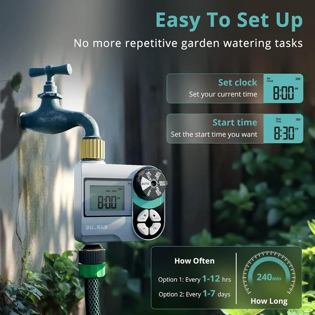 Alt view image 9 of 14 - Brass Sprinkler Timer 2 Pack, Programmable Water Hose Timer for Garden Hose Faucet with Waterproof HD Screen, Rain Delay/Manual/Automatic Irrigation Watering System for Garden, Lawn, Yard
