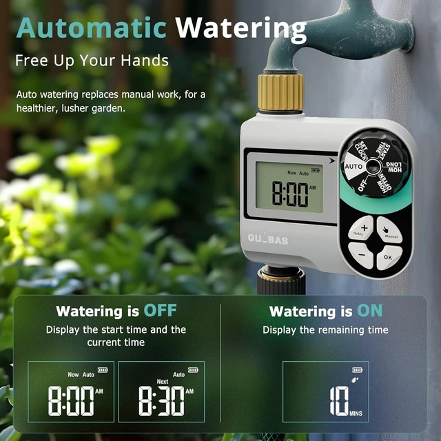 Alt view image 10 of 14 - Brass Sprinkler Timer 2 Pack, Programmable Water Hose Timer for Garden Hose Faucet with Waterproof HD Screen, Rain Delay/Manual/Automatic Irrigation Watering System for Garden, Lawn, Yard