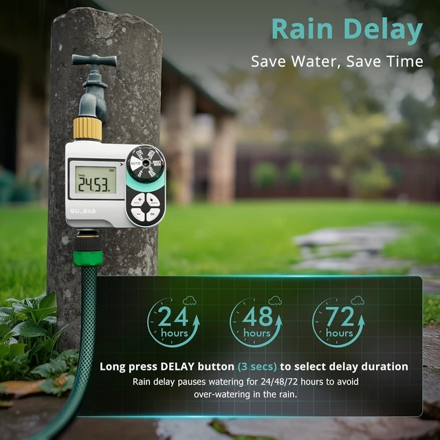 Alt view image 12 of 14 - Brass Sprinkler Timer 2 Pack, Programmable Water Hose Timer for Garden Hose Faucet with Waterproof HD Screen, Rain Delay/Manual/Automatic Irrigation Watering System for Garden, Lawn, Yard