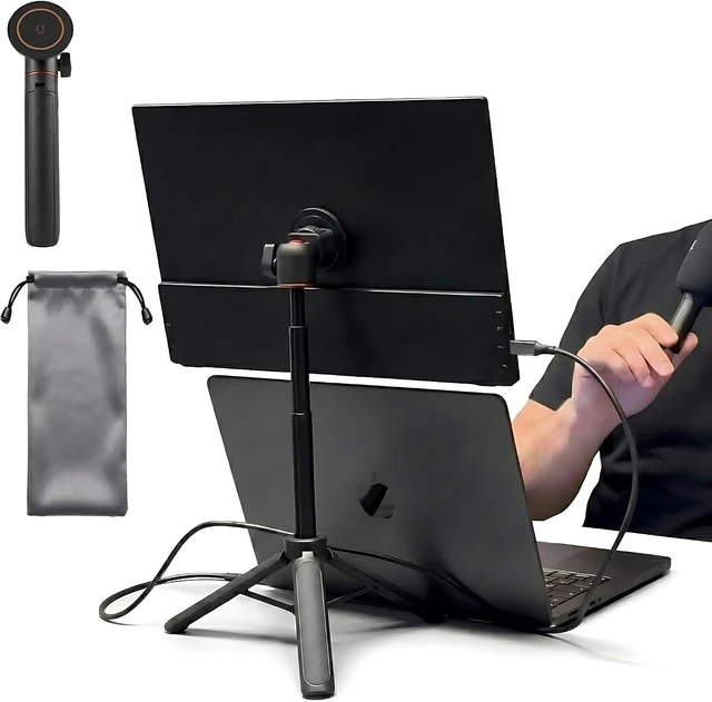 Alt view image 8 of 14 - Portable Travel Monitor Stand, Height Adjustable Magnetic Metal Tripod Mount for 15.6'' Portable Monitor, Foldable Vertical Screen Holder Fits 4.7-18.5'' Monitors & Tablets/Smartphones