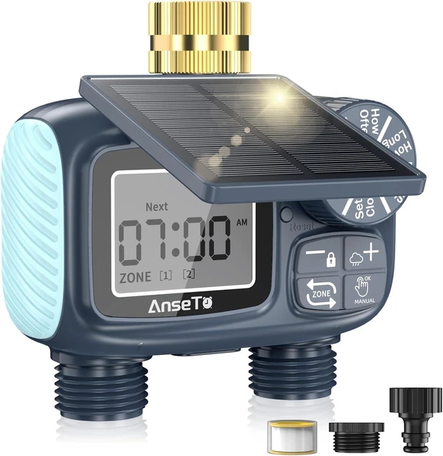 Alt view image 8 of 14 - Solar Sprinkler Timer,Brass Inlet Hose Timer for Garden Hose,Programmable Water Timers,Plant Watering Devices,Garden Watering System, Rain Delay/Manual/Automatic Irrigation System, 2 Outlet
