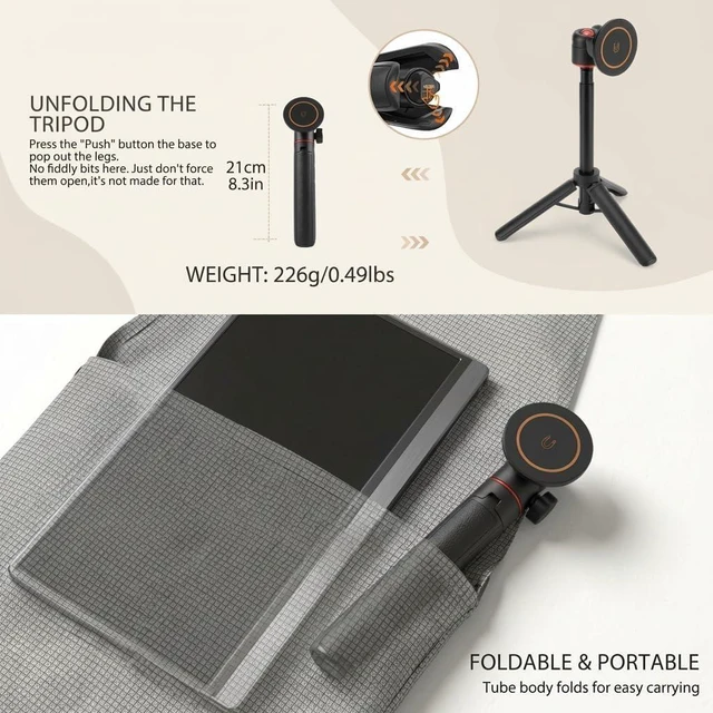 Alt view image 12 of 14 - Portable Travel Monitor Stand, Height Adjustable Magnetic Metal Tripod Mount for 15.6'' Portable Monitor, Foldable Vertical Screen Holder Fits 4.7-18.5'' Monitors & Tablets/Smartphones