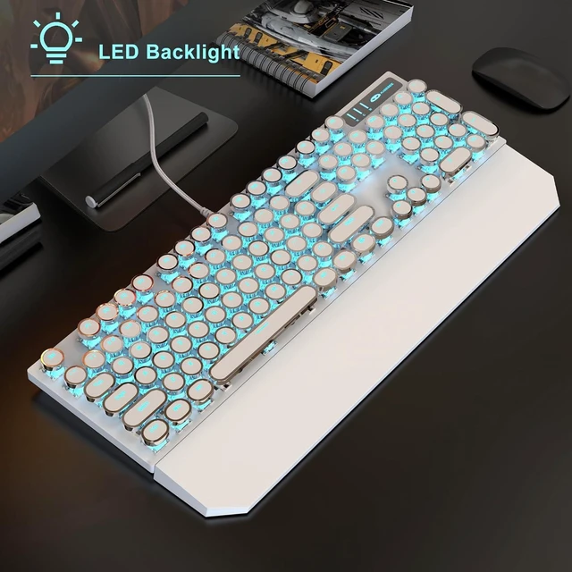 Alt view image 9 of 14 - Mechanical Gaming Keyboard and Mouse Combo, Retro Punk Round Keycaps RGB Rainbow Backlit Wired Keyboard for Game and Office, for Windows Laptop PC, Red Switches(White)