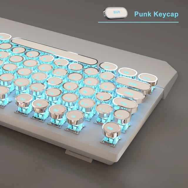Alt view image 10 of 14 - Mechanical Gaming Keyboard and Mouse Combo, Retro Punk Round Keycaps RGB Rainbow Backlit Wired Keyboard for Game and Office, for Windows Laptop PC, Red Switches(White)