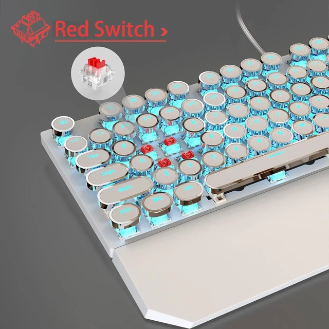 Alt view image 11 of 14 - Mechanical Gaming Keyboard and Mouse Combo, Retro Punk Round Keycaps RGB Rainbow Backlit Wired Keyboard for Game and Office, for Windows Laptop PC, Red Switches(White)