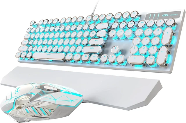 Alt view image 14 of 14 - Mechanical Gaming Keyboard and Mouse Combo, Retro Punk Round Keycaps RGB Rainbow Backlit Wired Keyboard for Game and Office, for Windows Laptop PC, Red Switches(White)