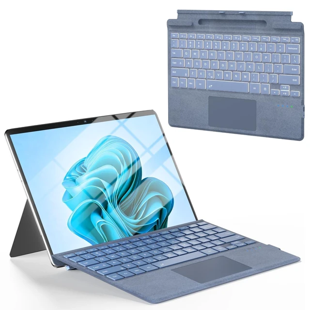 Alt view image 6 of 10 - Surface Pro Keyboard Blue, Wireless Ergonomic Type Cover for Microsoft Surface Pro 11/10/9/8/X 13 inch, Ultra-Slim Portable Magnetic Bluetooth Keyboard with 7 Color Backlit, Pen Holder, Trackpad