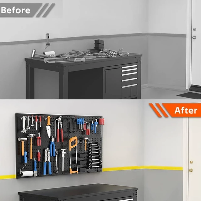 Alt view image 11 of 12 - 4 Pcs Metal Pegboard Wall Panels, Peg Boards for Garage Tool Storage