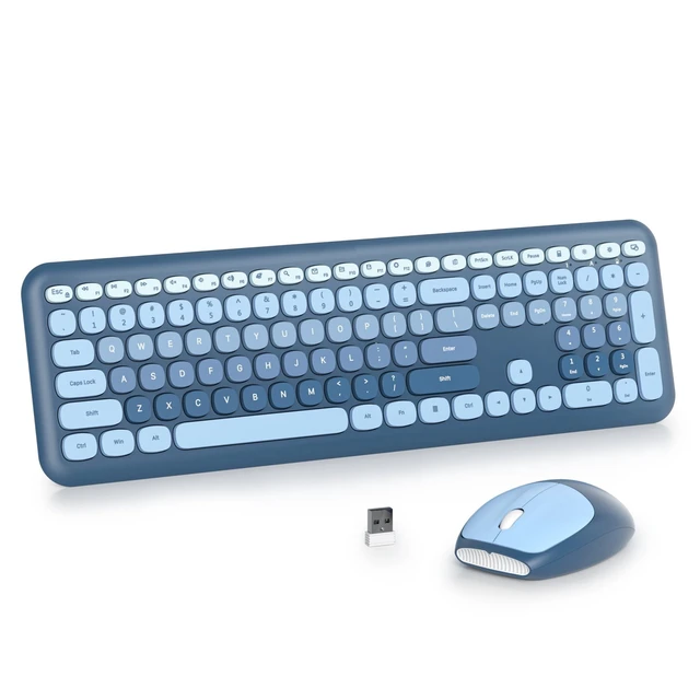 Alt view image 6 of 10 - Vumilstek Colorful Blue Quiet Keyboard and Mouse Wireless, Retro Typewriter 104-Key Fullsize Keyboard Round Keys for Home Office Dorms PC/Laptop/Desktop(Ocean Blue)
