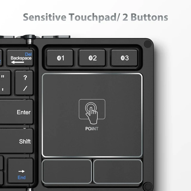 Alt view image 8 of 10 - iClever Foldable Keyboard, BK08 Bluetooth Keyboard with Sensitive Touchpad (Sync Up to 3 Devices), Tri-Folding Pocket-Sized for Windows Mac Android iOS