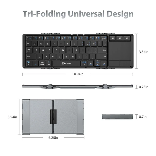 Alt view image 10 of 10 - iClever Foldable Keyboard, BK08 Bluetooth Keyboard with Sensitive Touchpad (Sync Up to 3 Devices), Tri-Folding Pocket-Sized for Windows Mac Android iOS