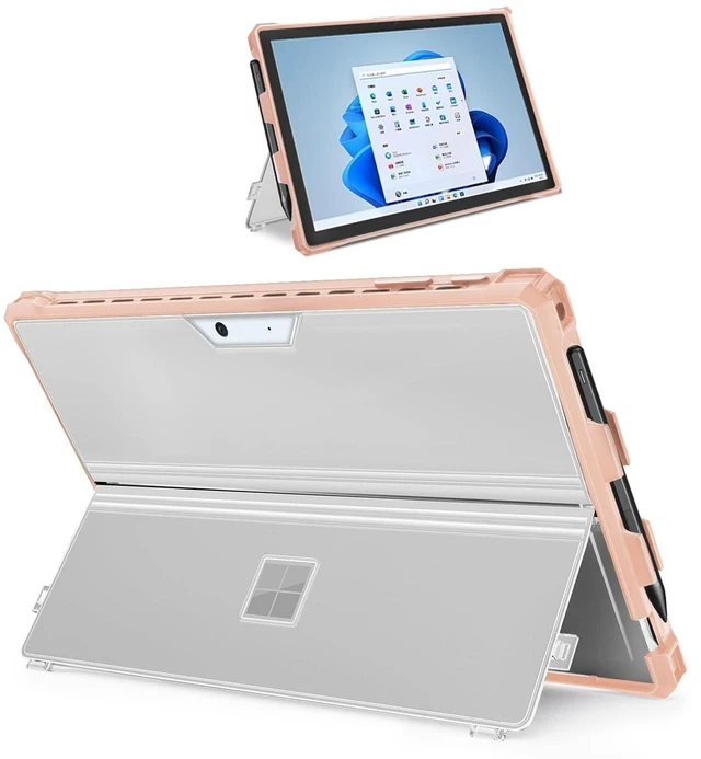Alt view image 6 of 10 - SSSGRGB Case Fit 12.3" Microsoft Surface Pro 7 Plus/7/6/5/4/LTE, Protective Rugged Cover Case, with Stylus Pen Holder, Compatible with Type Cover Keyboard,Transparently&Pink