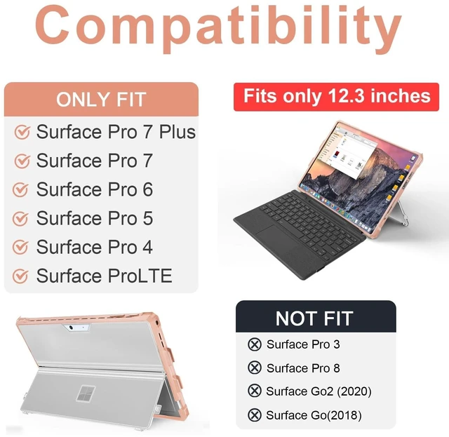 Alt view image 7 of 10 - SSSGRGB Case Fit 12.3" Microsoft Surface Pro 7 Plus/7/6/5/4/LTE, Protective Rugged Cover Case, with Stylus Pen Holder, Compatible with Type Cover Keyboard,Transparently&Pink