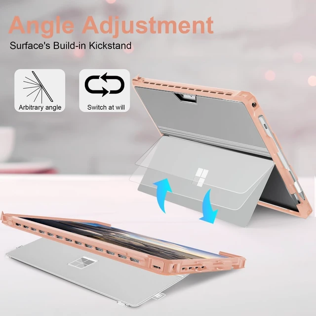 Alt view image 9 of 10 - SSSGRGB Case Fit 12.3" Microsoft Surface Pro 7 Plus/7/6/5/4/LTE, Protective Rugged Cover Case, with Stylus Pen Holder, Compatible with Type Cover Keyboard,Transparently&Pink