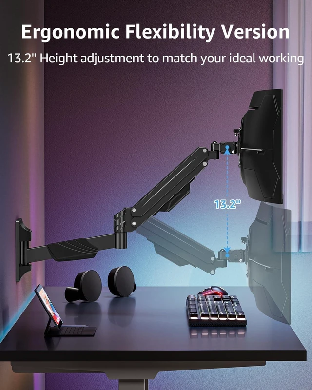 Alt view image 9 of 10 - MOUNTUP Monitor Wall Mount for 22-43 Inch Curved Screens, Holds 2.2 to 33.1 lbs, Ultrawide Computer Monitor Wall Mount, Heavy Duty Wall Monitors Arm, 75x75 mm to 200x200 mm Vesa Mounts