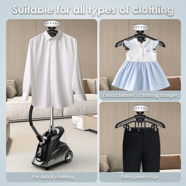 Alt view image 10 of 14 - Steamer for Clothes, Jenaely 1500W Standing Garment Steamers, 35s Fast Heat-up, 80 Mins of Continuous Powerful Steam with 2.8L Water Tank, Pants Clip & Children's Clothing Hanger