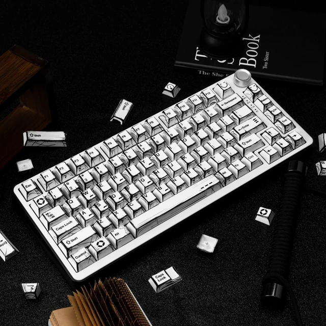 Alt view image 10 of 10 - GEKUCAP PBT White Keycaps 136 Keys Manga Theme Custom Keycap Set, Cherry Profile Dye-Sublimation Key caps for 61/64/68/84/87/100/104/108 Cherry Gateron MX Switches Mechanical Keyboard