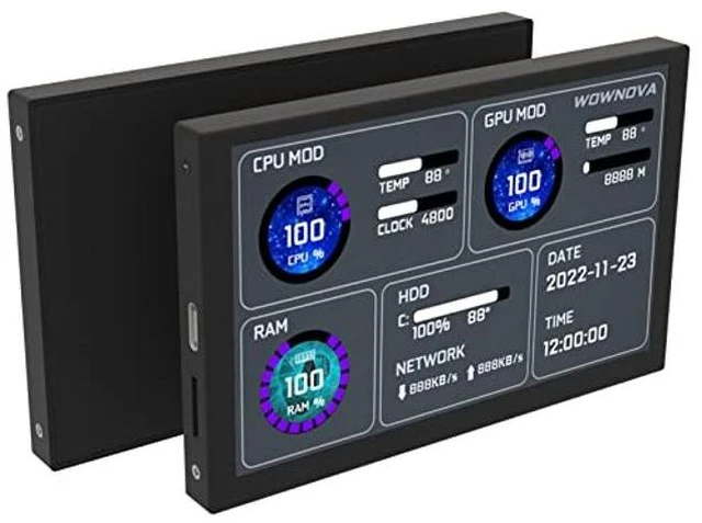 Alt view image 6 of 10 - WOWNOVA 5" Computer Temp Monitor (Dynamic Theme Supported), Pc Temperature Display, PC Sensor Panel for PC ARGB Computer Case, IPS Type-C USB Mini Secondary Screen PC CPU RAM HDD Data Monitor (Black)