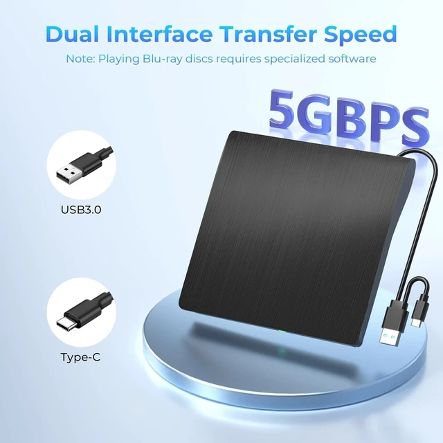 Alt view image 10 of 14 - External Blu Ray Drive, Support 50G Disc Read/Write Bluray Drives, Portable 3D Blu Ray Burner with USB 3.0 and Type-C, Cd Player Suitable for Windows XP/7/8/10/11 MacOS for Laptop, Desktop, Mac