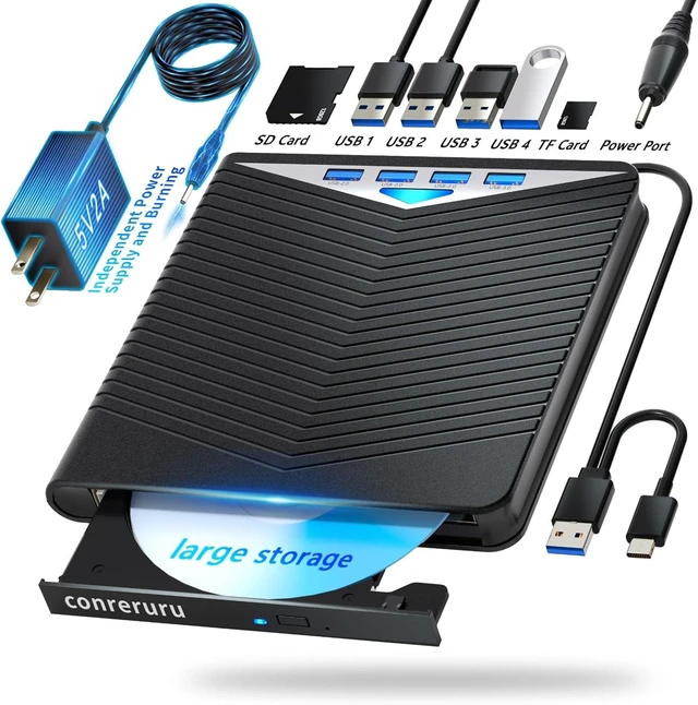 Alt view image 6 of 10 - conreruru Support for Blu-ray External Drive, Support for Blu-ray DVD/CD Player/Read/Write, USB 3.0 &/Type-C, Support for Blu-ray/DVD/CD, BD Drive, Windows 7-11 & Mac, PC-Compatible, M-DISC(Black)