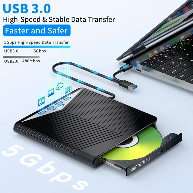 Alt view image 9 of 10 - conreruru Support for Blu-ray External Drive, Support for Blu-ray DVD/CD Player/Read/Write, USB 3.0 &/Type-C, Support for Blu-ray/DVD/CD, BD Drive, Windows 7-11 & Mac, PC-Compatible, M-DISC(Black)