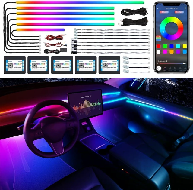 Alt view image 8 of 14 - Dreamcolor Acrylic Interior Car LED Strip Light with Wireless APP, RGB 18 in 1 with 175 inches 600 LEDs Fiber Optic Car Ambient Lighting Kits, Dual Zone Sound Active Function LED Strip for Car