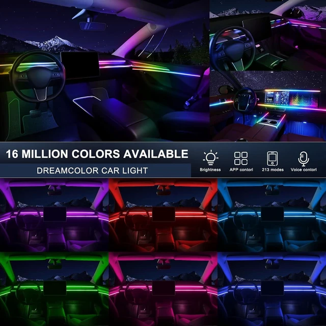 Alt view image 10 of 14 - Dreamcolor Acrylic Interior Car LED Strip Light with Wireless APP, RGB 18 in 1 with 175 inches 600 LEDs Fiber Optic Car Ambient Lighting Kits, Dual Zone Sound Active Function LED Strip for Car