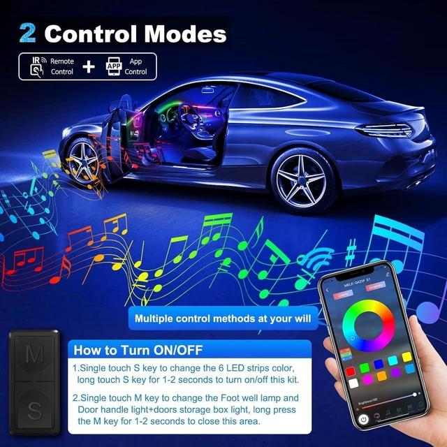 Alt view image 11 of 14 - Dreamcolor Acrylic Interior Car LED Strip Light with Wireless APP, RGB 18 in 1 with 175 inches 600 LEDs Fiber Optic Car Ambient Lighting Kits, Dual Zone Sound Active Function LED Strip for Car