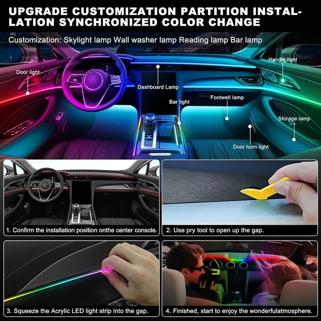 Alt view image 13 of 14 - Dreamcolor Acrylic Interior Car LED Strip Light with Wireless APP, RGB 18 in 1 with 175 inches 600 LEDs Fiber Optic Car Ambient Lighting Kits, Dual Zone Sound Active Function LED Strip for Car