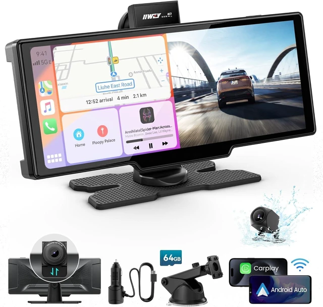 Alt view image 8 of 14 - Portable Carplay Screen for Car, 10 Car Stereo Wireless Car Play & Android Auto Touch Screen, 4K Dash Cam, 1080P Backup Camera, Mirror Link/Voice Control/Music Play/GPS Navigation