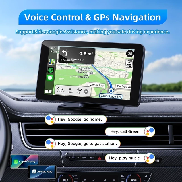 Alt view image 11 of 14 - Wireless Carplay and Android Auto Screen for Car, 7" HD Portable Touch Screen Car Stereo with Bluetooth, Backup Camera, Navigation, Mirror Link for All Vehicles