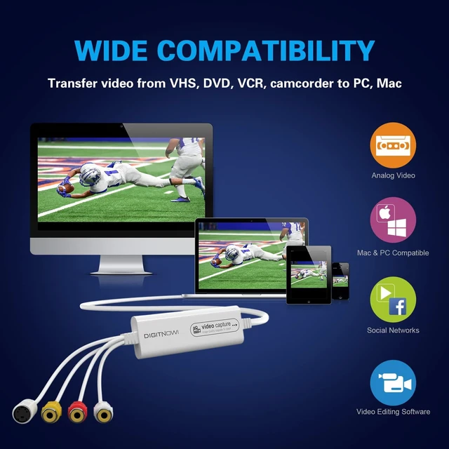 Alt view image 8 of 10 - VIXLW Video Capture, USB Video Capture Device, Convert VHS to Digital, VHS/VCR/Hi8/Mini DV to Digital/DVD Converter, for Tape Player Camcorder Camera PC TV OBS, for Mac OS, Android, WinXP/7/8/10