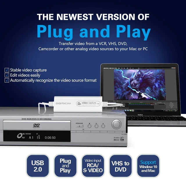 Alt view image 7 of 10 - VIXLW Video Capture, USB Video Capture Device, Convert VHS to Digital, VHS/VCR/Hi8/Mini DV to Digital/DVD Converter, for Tape Player Camcorder Camera PC TV OBS, for Mac OS, Android, WinXP/7/8/10