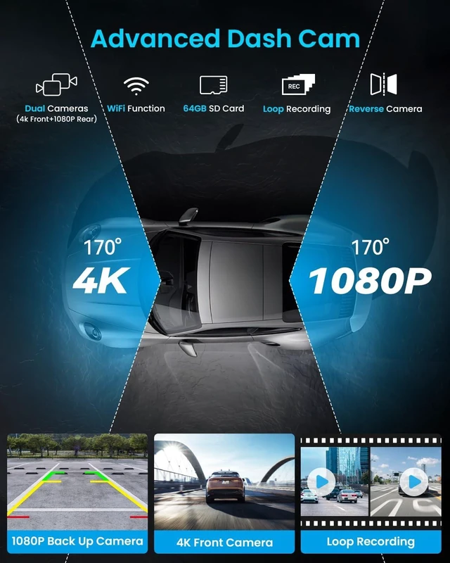 Alt view image 11 of 14 - Portable Carplay Screen for Car, 10 Car Stereo Wireless Car Play & Android Auto Touch Screen, 4K Dash Cam, 1080P Backup Camera, Mirror Link/Voice Control/Music Play/GPS Navigation
