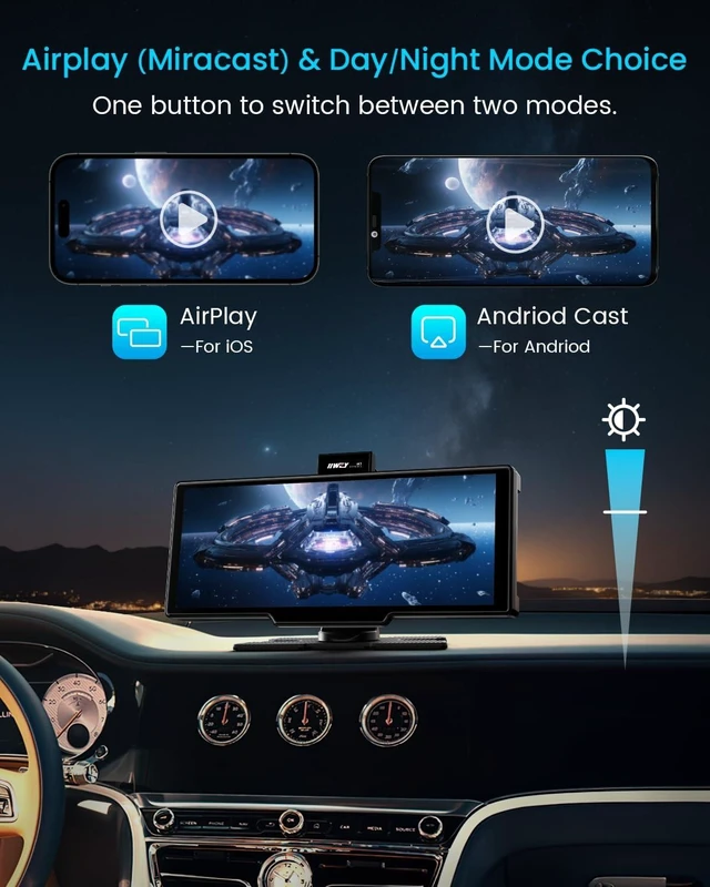Alt view image 13 of 14 - Portable Carplay Screen for Car, 10 Car Stereo Wireless Car Play & Android Auto Touch Screen, 4K Dash Cam, 1080P Backup Camera, Mirror Link/Voice Control/Music Play/GPS Navigation