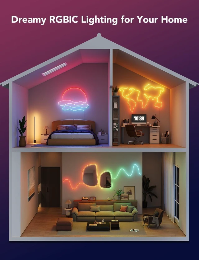 Alt view image 11 of 14 - Govee RGBIC Neon Lights, LED Smart Neon Rope Light 2 Works with Matter, Alexa, Google Assistant, Custom DIY Neon Strip Lights for Bedroom and Wall Decor, Softer Material, 16.4ft, White