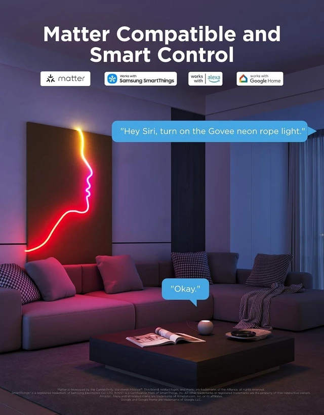 Alt view image 13 of 14 - Govee RGBIC Neon Lights, LED Smart Neon Rope Light 2 Works with Matter, Alexa, Google Assistant, Custom DIY Neon Strip Lights for Bedroom and Wall Decor, Softer Material, 16.4ft, White