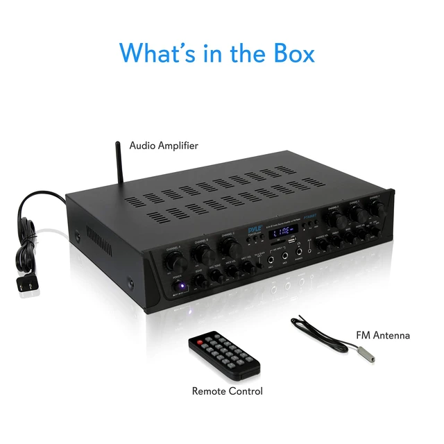 Alt view image 14 of 14 - Wireless Home Audio Amplifier System - Bluetooth Compatible Sound Stereo Receiver Amp - 6 Channel 600Watt Power, Digital LCD, Headphone Jack, 1/4'' Microphone IN USB SD AUX RCA FM Radio - Pyle PTA66BT