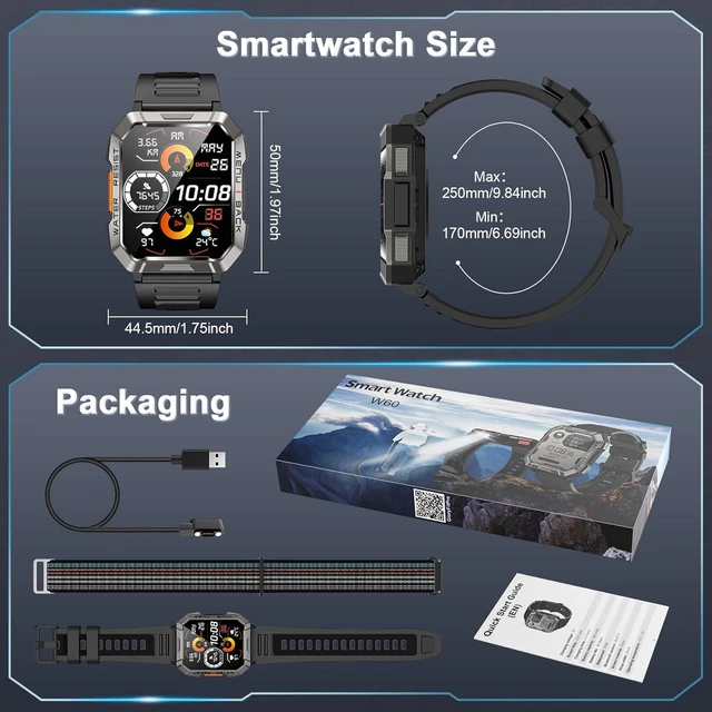 Alt view image 14 of 14 - Smart Watch for Men(Answer/Make Call), Outdoor Sports Smartwatch with Flashlight/100 Days Battery/Compass/Heart Rate/SpO2/Sleep Monitor/2 Straps, Fitness Tracker for iPhone/Android Phones
