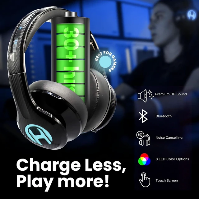 Alt view image 10 of 14 - HAYMAKER Noise Cancelling Bluetooth Gaming Headphones - Dirac 3D Surround with 30+ Hr Battery, Touch Controls and RGB - Gaming Headsets for PS5, Xbox, PC, Switch & Mobile