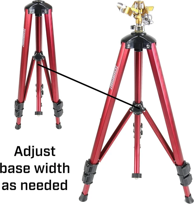 Alt view image 12 of 14 - Chapin 4993: Heavy Duty Brass Head Tripod Impact Lawn Sprinkler, 360 Degree Coverage for Large Lawns, Golf Courses, Gardens, Adjustable Height, Gooseneck Hose Connection, Red and Black