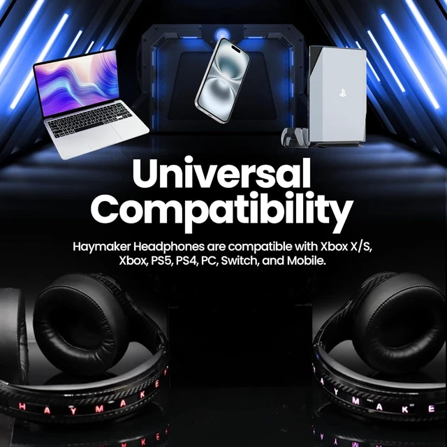 Alt view image 12 of 14 - HAYMAKER Noise Cancelling Bluetooth Gaming Headphones - Dirac 3D Surround with 30+ Hr Battery, Touch Controls and RGB - Gaming Headsets for PS5, Xbox, PC, Switch & Mobile