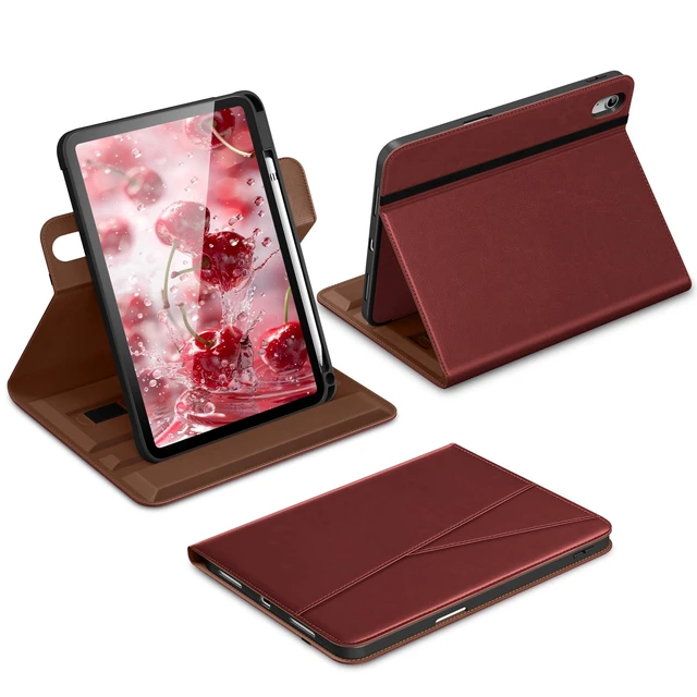 Alt view image 6 of 10 - DTTO for iPad A16 Case, iPad 11th / 10th Generation Case (2025/2022), 360 Degree Rotating Premium Leather Folio Stand Cover with Pencil Holder, Burgundy Red