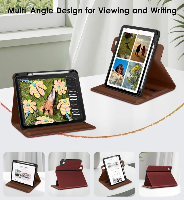 Alt view image 7 of 10 - DTTO for iPad A16 Case, iPad 11th / 10th Generation Case (2025/2022), 360 Degree Rotating Premium Leather Folio Stand Cover with Pencil Holder, Burgundy Red