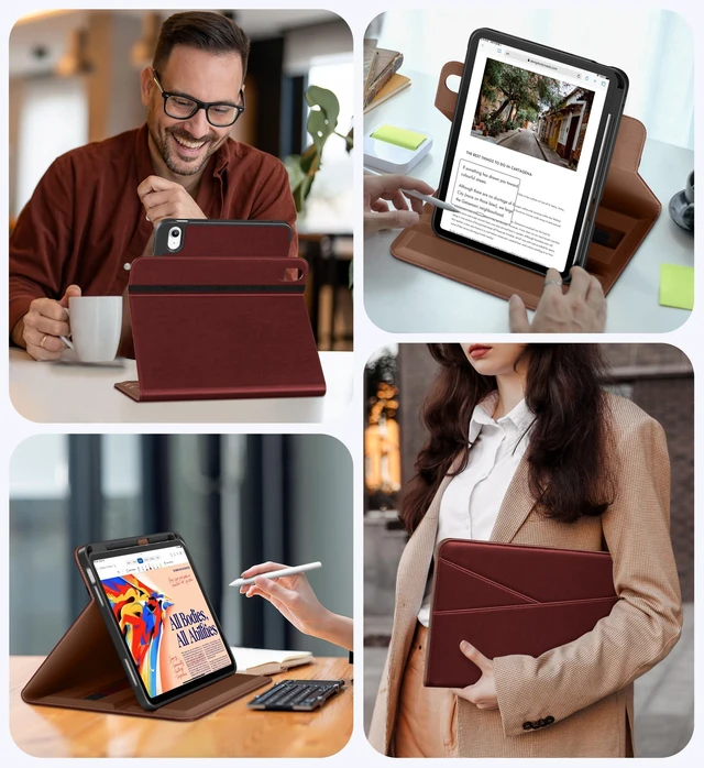Alt view image 10 of 10 - DTTO for iPad A16 Case, iPad 11th / 10th Generation Case (2025/2022), 360 Degree Rotating Premium Leather Folio Stand Cover with Pencil Holder, Burgundy Red