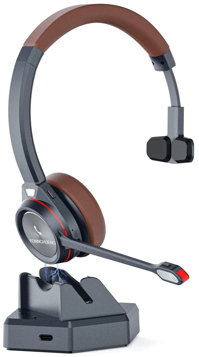 Alt view image 6 of 10 - Wireless Headset with Microphone for Work, in-Built with USB Dongle for PC, Mono 5.2 Bluetooth Headset for Computer Cell Phone Home Office Microsoft Teams Skype Video Conference Voice Recognition