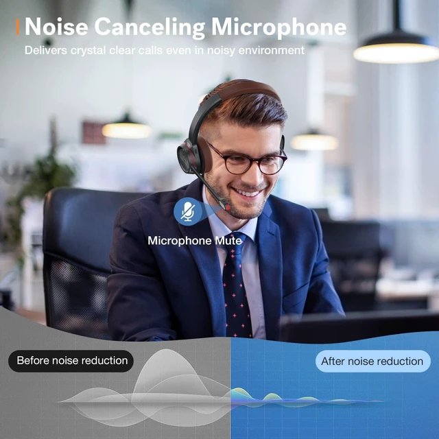 Alt view image 9 of 10 - Wireless Headset with Microphone for Work, in-Built with USB Dongle for PC, Mono 5.2 Bluetooth Headset for Computer Cell Phone Home Office Microsoft Teams Skype Video Conference Voice Recognition