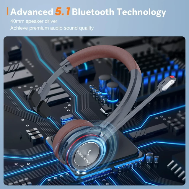 Alt view image 7 of 10 - Wireless Headset with Microphone for Work, in-Built with USB Dongle for PC, Mono 5.2 Bluetooth Headset for Computer Cell Phone Home Office Microsoft Teams Skype Video Conference Voice Recognition