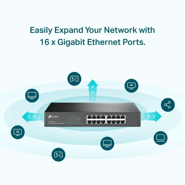 Alt view image 7 of 10 - TP-Link 16 Port Gigabit Switch Easy Smart Managed Plug & Play Desktop/Rackmount Sturdy Metal w/ Shielded Ports Support QoS, Vlan, IGMP & Link Aggregation (TL-SG1016DE),Black